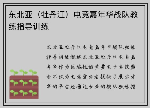 东北亚（牡丹江）电竞嘉年华战队教练指导训练