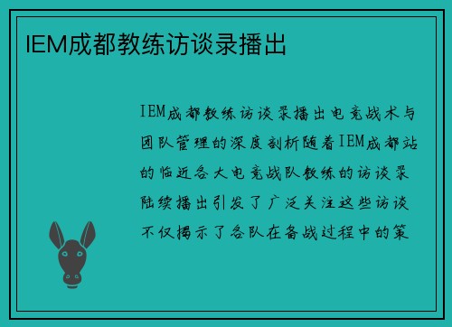 IEM成都教练访谈录播出